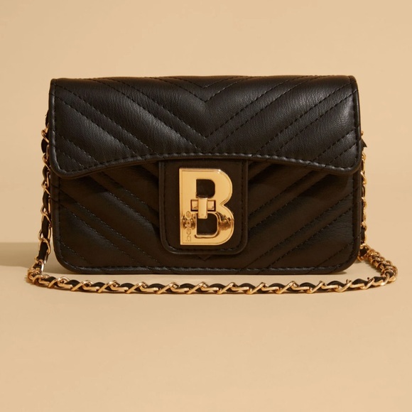 bebe Handbags - Bebe Black Quilted Faux Leather Crossbody Bag Gold-tone Hardware Chain Strap